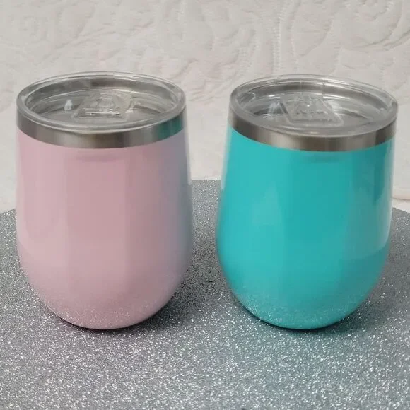 Corkcicle Classic Stemless Wine Tumbler Lid Set of 2 Turquoise Rose Quartz 12 Oz - Picture 3 of 11